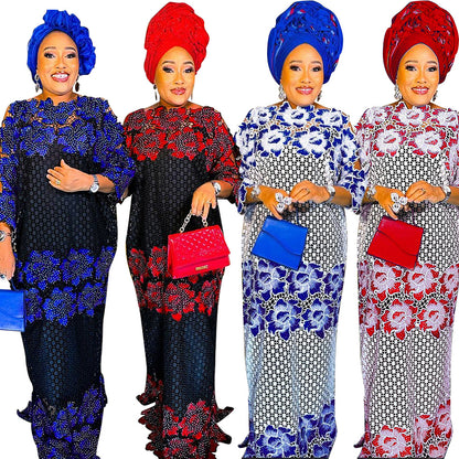 African Women's Wear Plus Size Embroidered Lace Dress