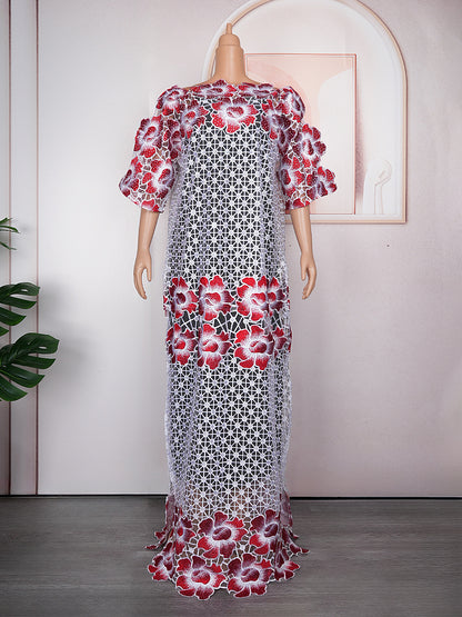 African Women's Wear Plus Size Embroidered Lace Dress