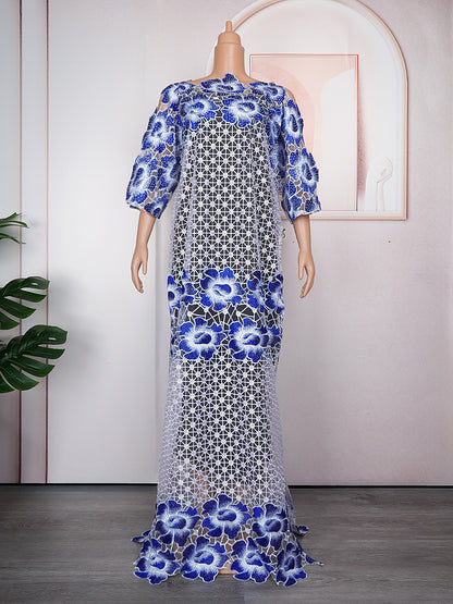 African Women's Wear Plus Size Embroidered Lace Dress