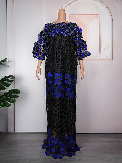 African Women's Wear Plus Size Embroidered Lace Dress