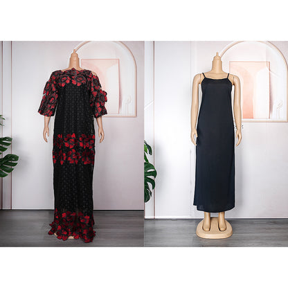 African Women's Wear Plus Size Embroidered Lace Dress
